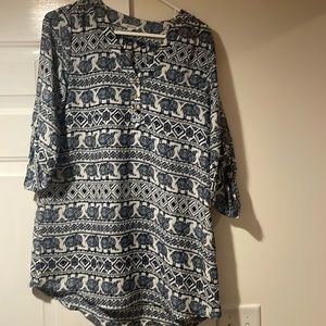 Ardene top white and blue with elephants